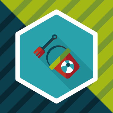 kürek ve kova oyuncakları düz simgesi ile uzun gölge, eps10