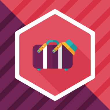 Vintage seyahat bavul, uzun gölge ile düz simgesi