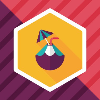 Hindistan cevizi suyu iç, uzun gölge ile düz simgesi