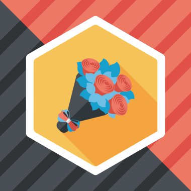 Sevgililer Günü çiçekleri uzun gölgeli düz ikon, eps10