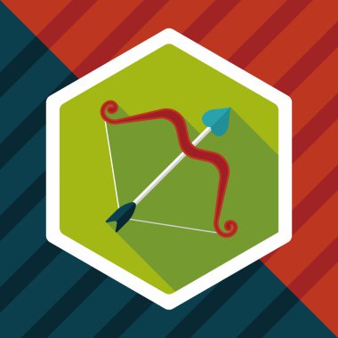 Sevgililer günü aşk tanrısı ok ve yayla düz simgesiyle uzun gölge, e