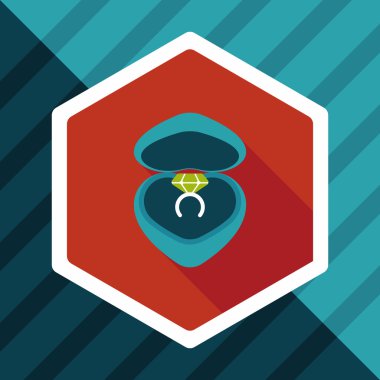 Sevgililer günü elmas yüzük düz simgesiyle uzun gölge, eps10