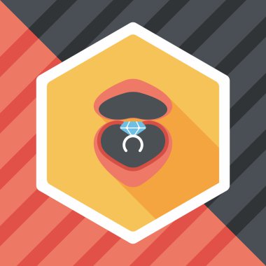 Sevgililer günü elmas yüzük düz simgesiyle uzun gölge, eps10