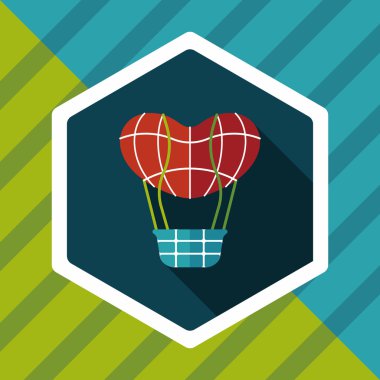 Sevgililer günü sıcak hava balon düz simgesiyle uzun gölge, eps10