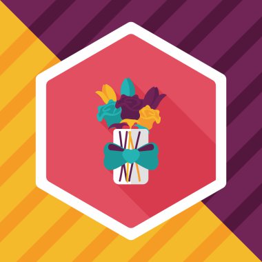 Sevgililer Günü çiçekleri uzun gölgeli düz ikon, eps10