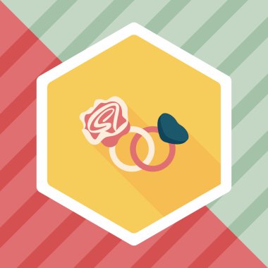 Sevgililer günü elmas yüzük düz simgesiyle uzun gölge, eps10