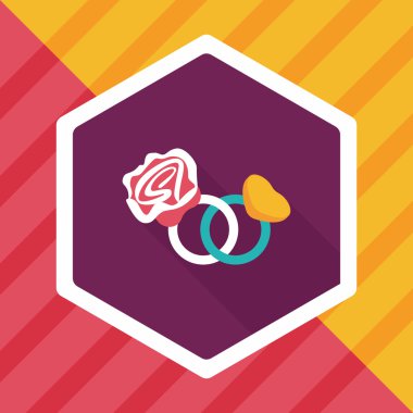 Sevgililer günü elmas yüzük düz simgesiyle uzun gölge, eps10