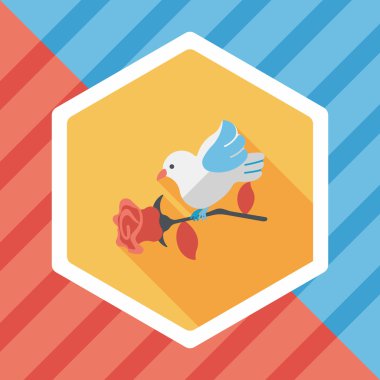 Sevgililer sevgilisi kuş düz simgesi ile uzun gölge, eps10