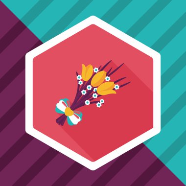 Sevgililer Günü çiçekleri uzun gölgeli düz ikon, eps10