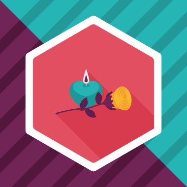 Sevgililer günü mum ve çiçek uzun gölge, eps düz simgesi