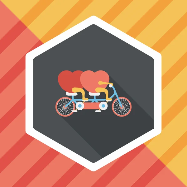 San Valentín amor corazón pareja montar bicicleta plana icono con — Vector de stock