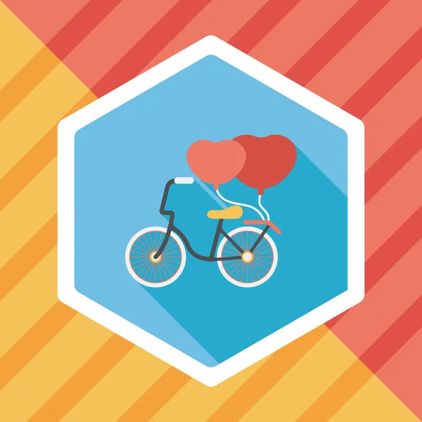 Dia dos Namorados amor coração casal andar de bicicleta plana ícone com — Vetor de Stock