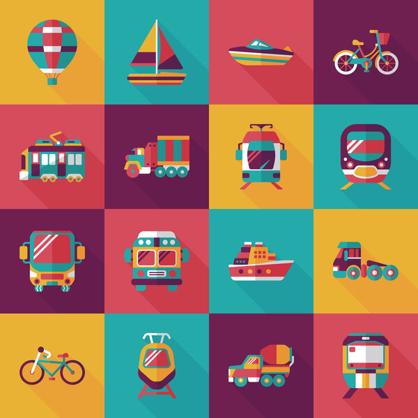 Набор значков транспорта и транспортных средств
