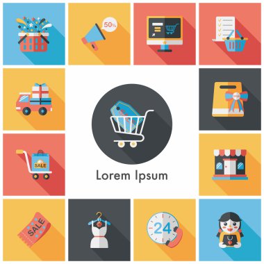 Alışveriş ve online alışveriş Icons set