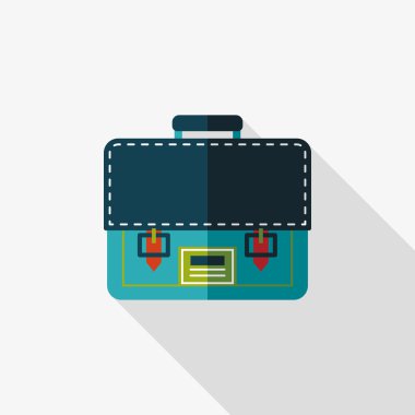 evrak çantası, okul çantası düz simgesi ile uzun gölge, eps10