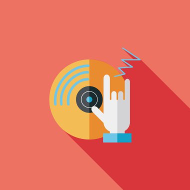 DJ müzik düz simgesi ile uzun gölge, eps10