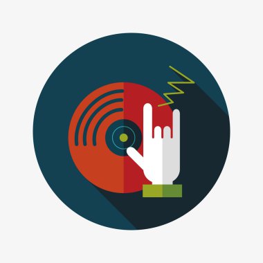 DJ müzik düz simgesi ile uzun gölge, eps10