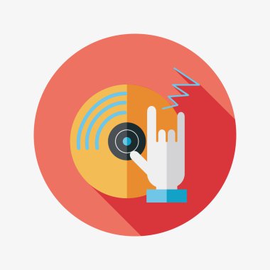 DJ müzik düz simgesi ile uzun gölge, eps10