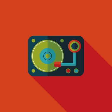 DJ müzik düz simgesi ile uzun gölge, eps10