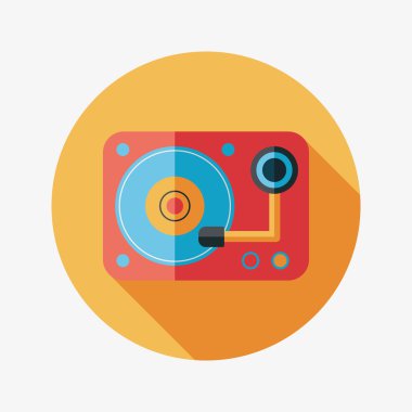 DJ müzik düz simgesi ile uzun gölge, eps10