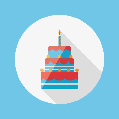 doğum günü pastası düz simgesi ile uzun gölge, eps10