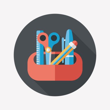 긴 그림자, eps10와 함께 연필 상자 플랫 아이콘