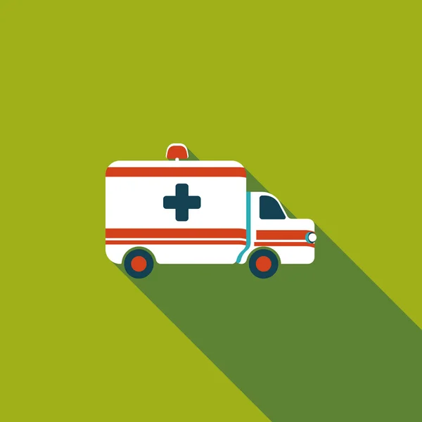 Uzun gölge ile ambulans araba düz simgesi — Stok Vektör