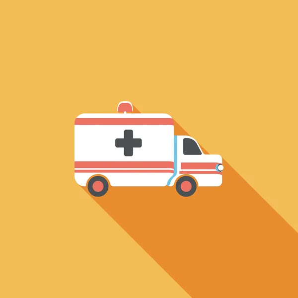 Coche ambulancia icono plano con sombra larga — Vector de stock