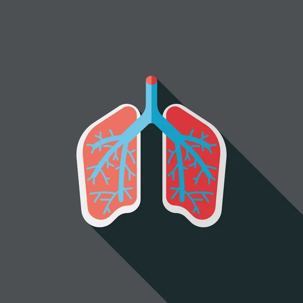 Lungs icono plano con sombra larga — Vector de stock