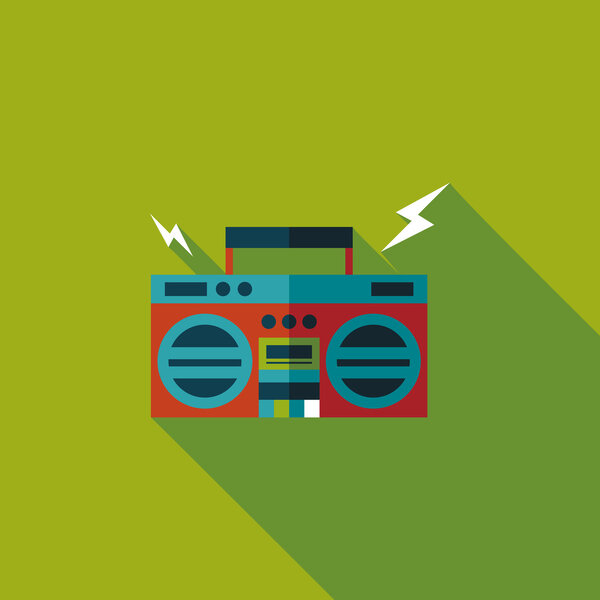 ghetto blaster audio flat icon with long shadow,eps10