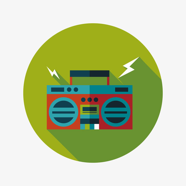 ghetto blaster audio flat icon with long shadow,eps10