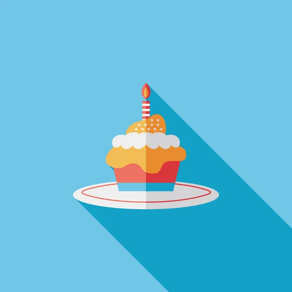 Verjaardag cake platte pictogram met lange schaduw, eps10 — Stockvector