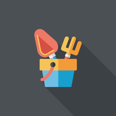 kürek ve kova oyuncakları düz simgesi ile uzun gölge, eps10