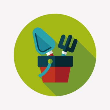 kürek ve kova oyuncakları düz simgesi ile uzun gölge, eps10