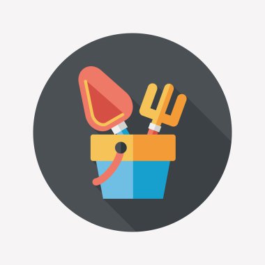 kürek ve kova oyuncakları düz simgesi ile uzun gölge, eps10