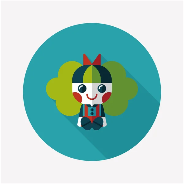 Chica muñeca juguete plano icono con sombra larga, eps 10 — Vector de stock