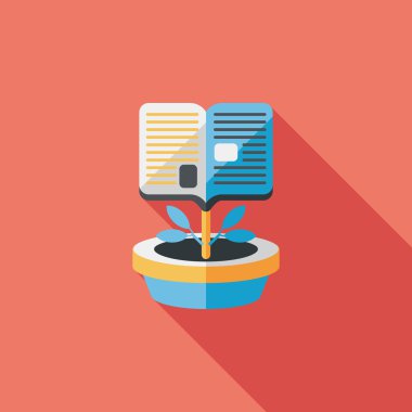 kitap ağacı düz simgesi ile uzun gölge, eps10