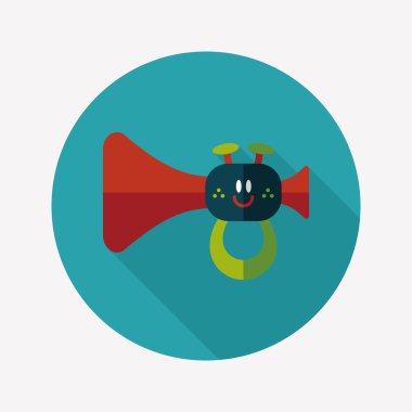 trompet veya boynuzu oyuncak düz simgesi ile uzun gölge, eps10