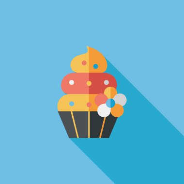 doğum günü pastası düz simgesi ile uzun gölge, eps10