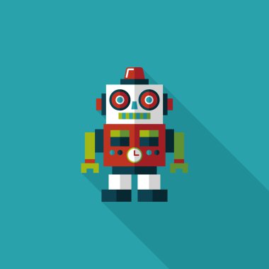 Vintage robot uzun gölge, eps 10 düz simgesi