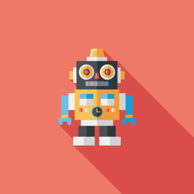 Vintage robot uzun gölge, eps 10 düz simgesi