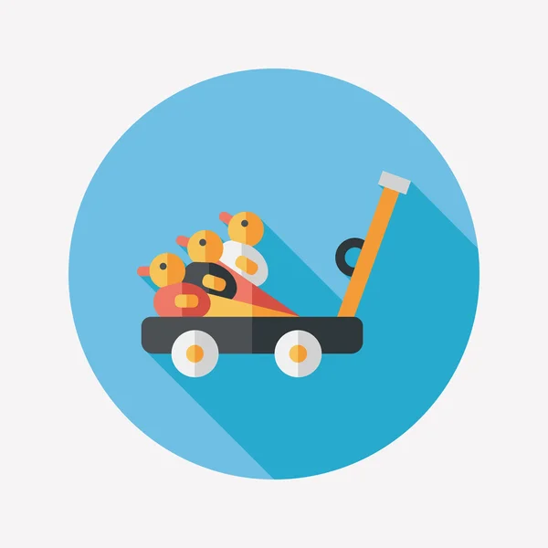 Speelgoed-eend winkelwagen platte pictogram met lange schaduw, eps10 — Stockvector