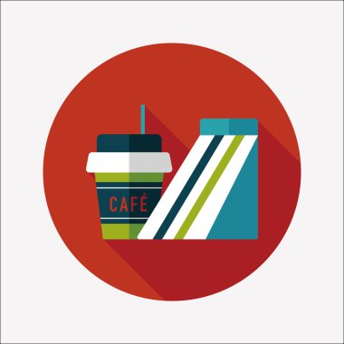 sandviç ve kahve düz simgesi ile uzun gölge, eps10