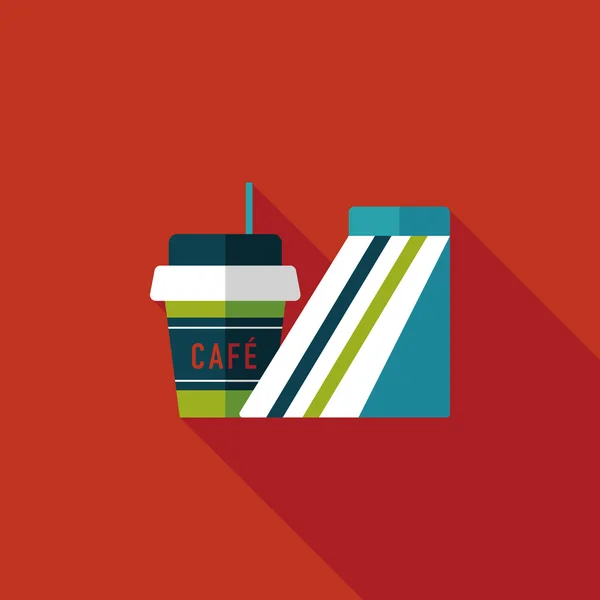 Icona piatta panino e caffè con lunga ombra, eps10 — Vettoriale Stock