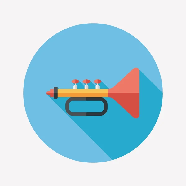 Trompette ou corne icône plate avec ombre longue, eps10 — Image vectorielle