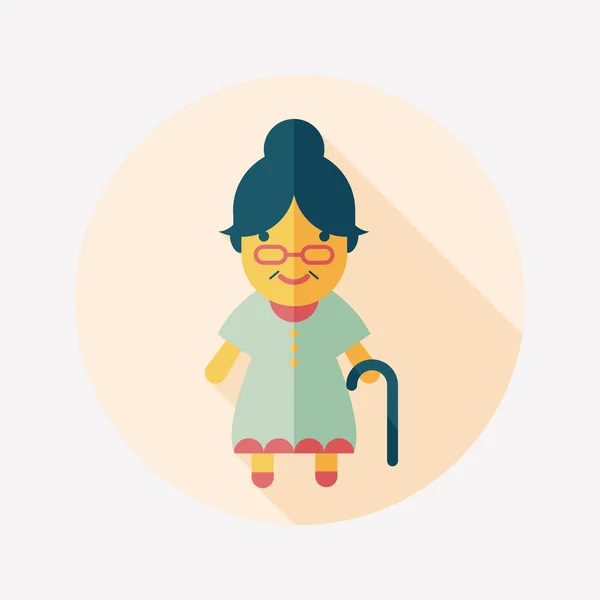 Old woman flat icon with long shadow — Stock Vector