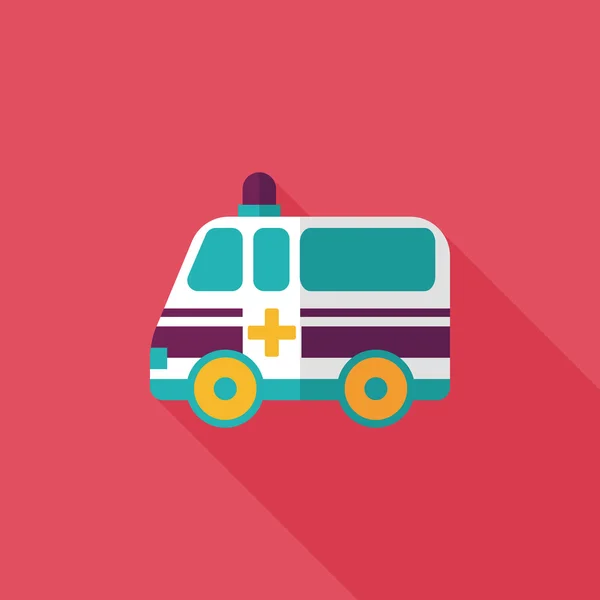 Coche ambulancia icono plano con sombra larga — Vector de stock