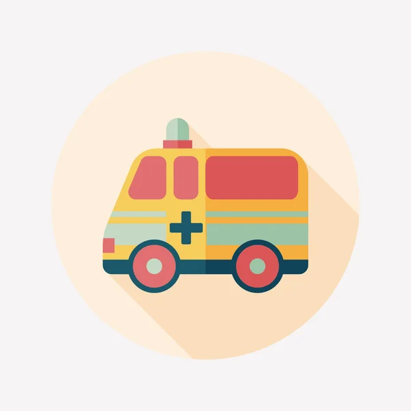 Coche ambulancia icono plano con sombra larga — Vector de stock