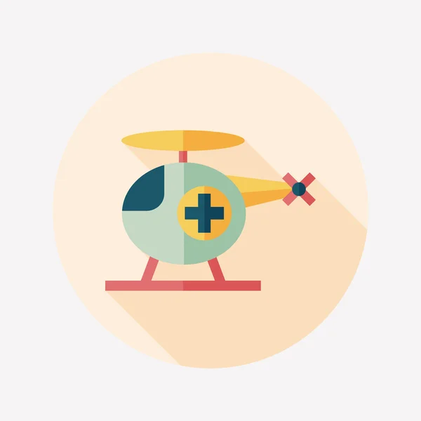 Icono plano helicóptero médico con sombra larga — Vector de stock