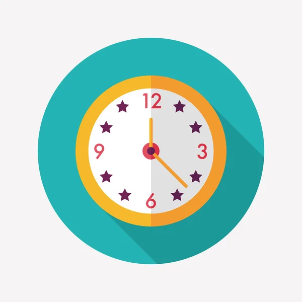 Horloge icône plate avec ombre longue, eps10 — Image vectorielle